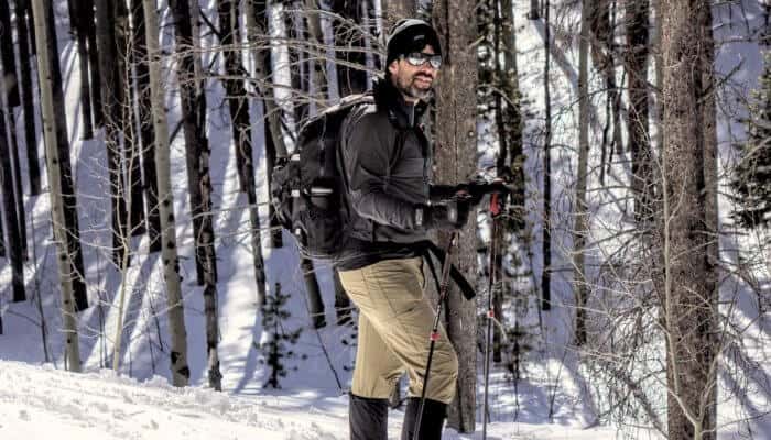 Patagonia Airshed Pullover Review - Ryan Jordan snowshoeing in Wyoming's Snowy Range, Medicine Bow National Forest.