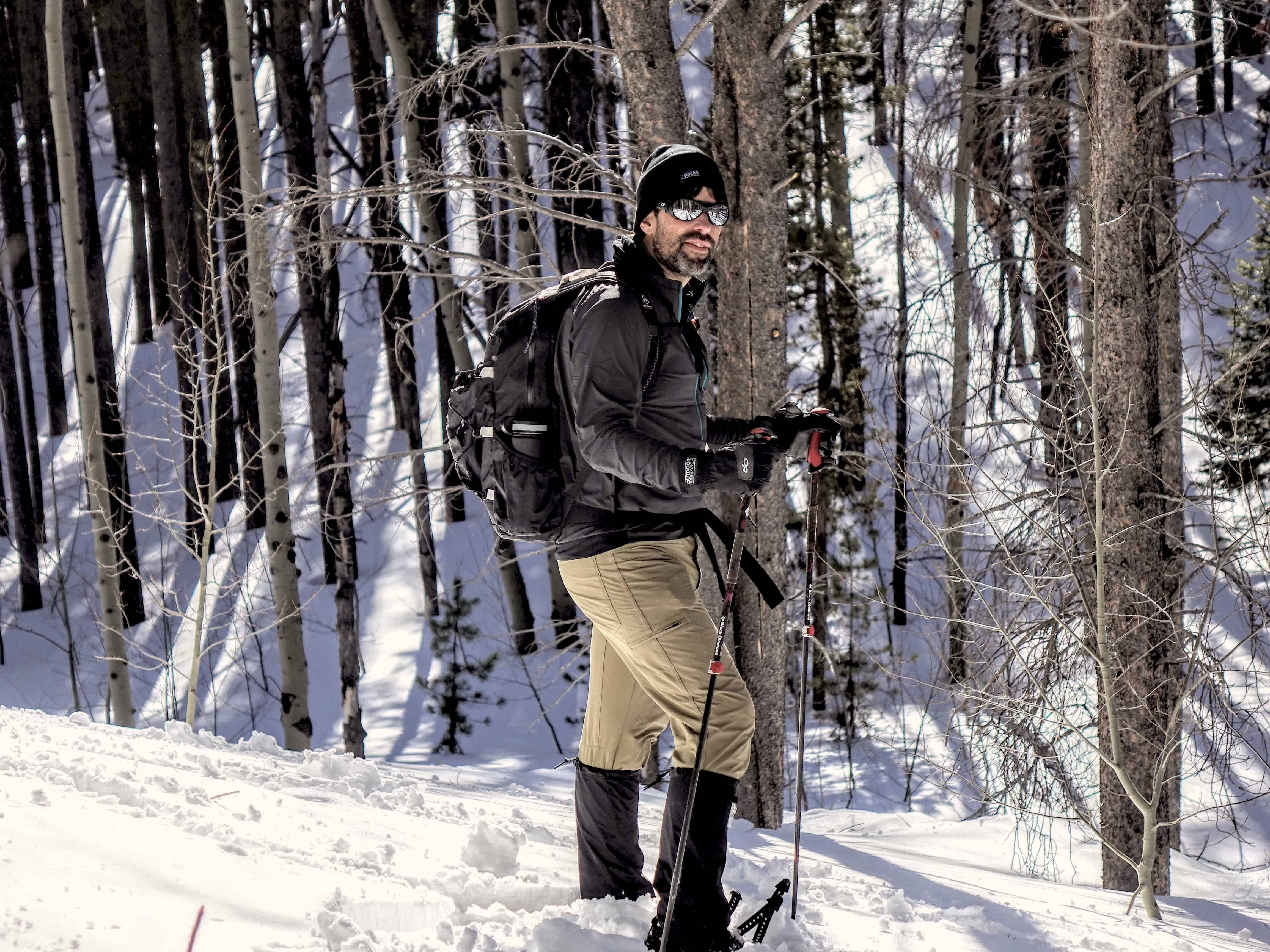 Patagonia Airshed Pullover Review - Ryan Jordan snowshoeing in Wyoming's Snowy Range, Medicine Bow National Forest.