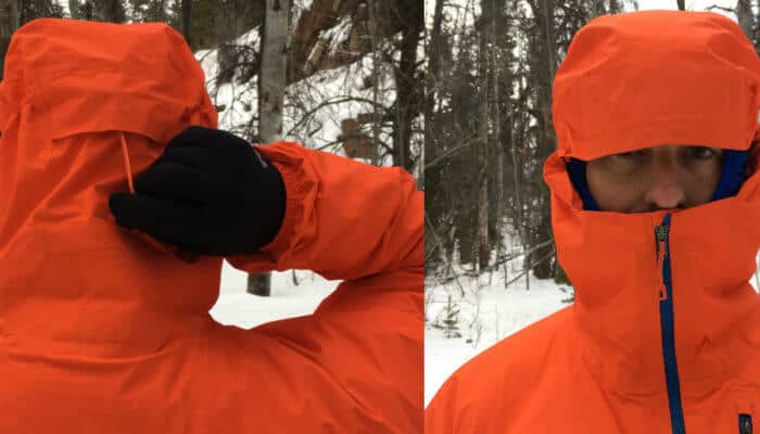 Patagonia M10 Anorak Review - front and back side hood detail.