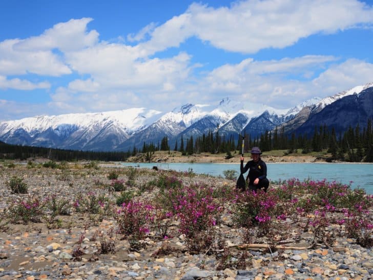 Nahanni River by Canoe: Paddler pulled out to a gravel bar