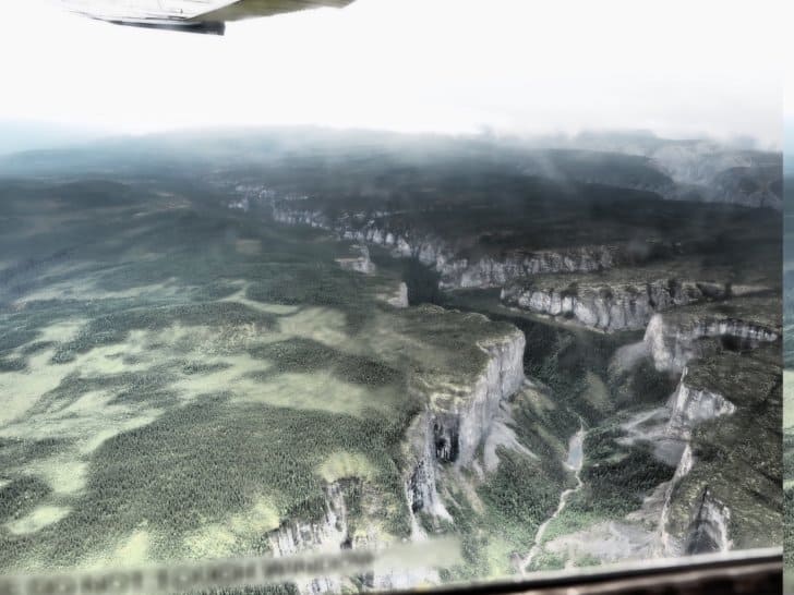 Nahanni River by canoe: a gorge viewed from the sky.