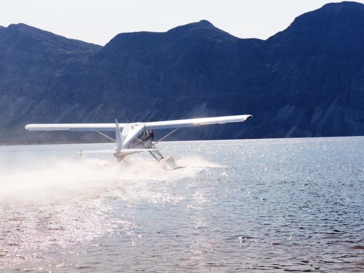 Nahanni River by Canoe: Bush Plane taking off from Doc Lake.