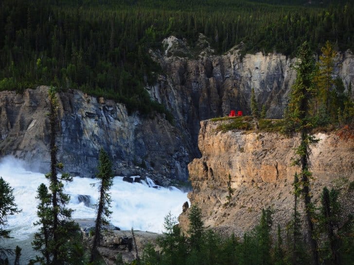 Nahanni River by Canoe: Parks Canada Red Chairs overlooking Virginia Falls.