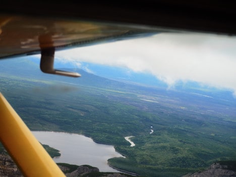 Nahanni River by Canoe: Clouds covering the moutains.