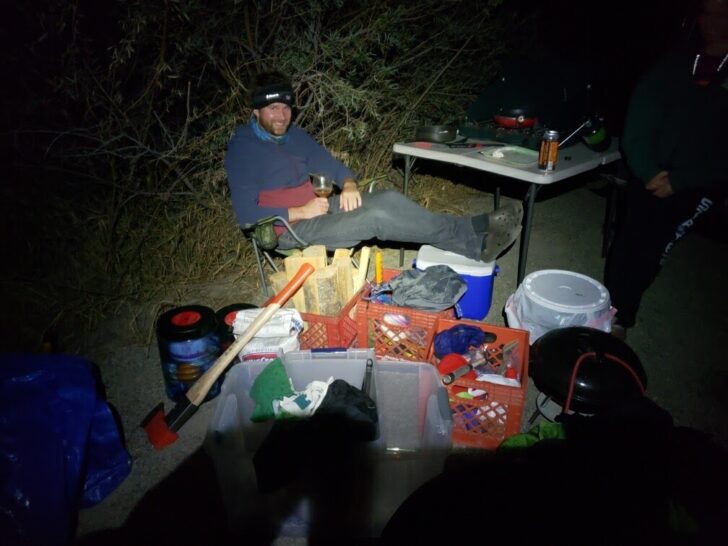 The author with a bunch of outdoor gear.