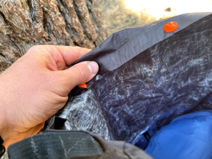 a close-up of both sides of the double-layered pack fabric.
