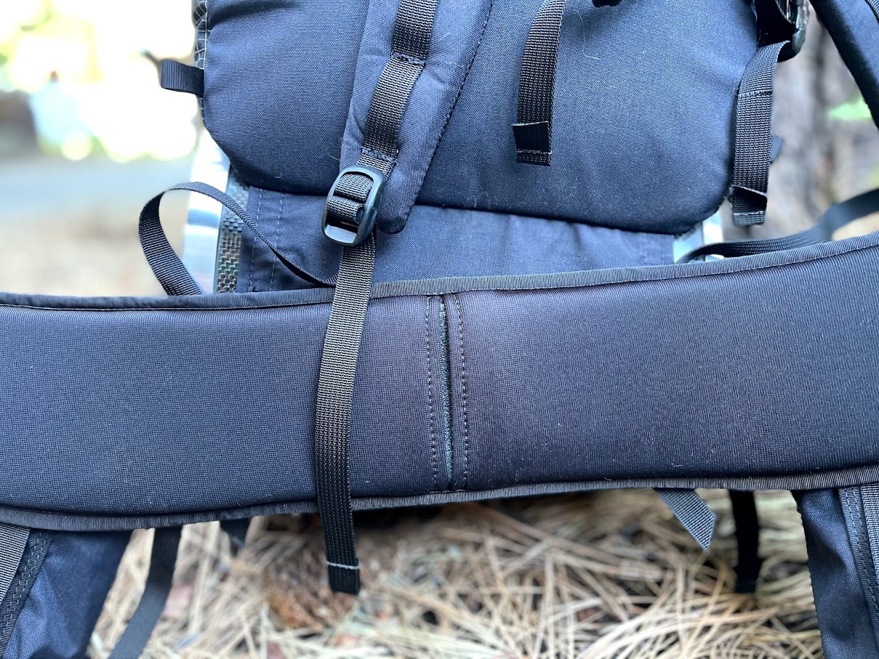 A close up of the pack's hipbelt.