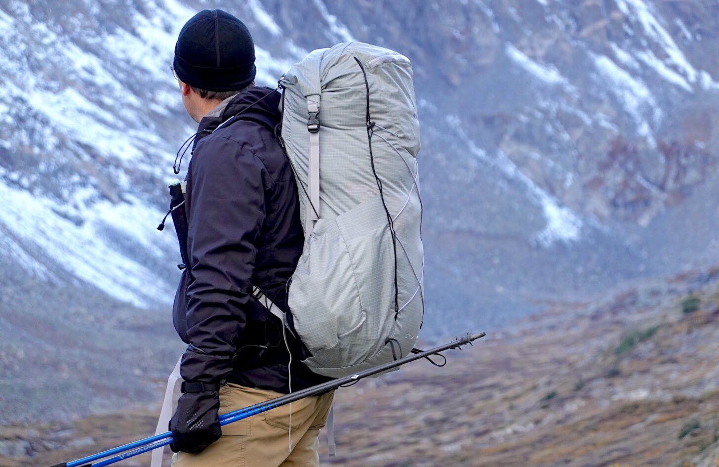 hiker with a backpack in the mountains