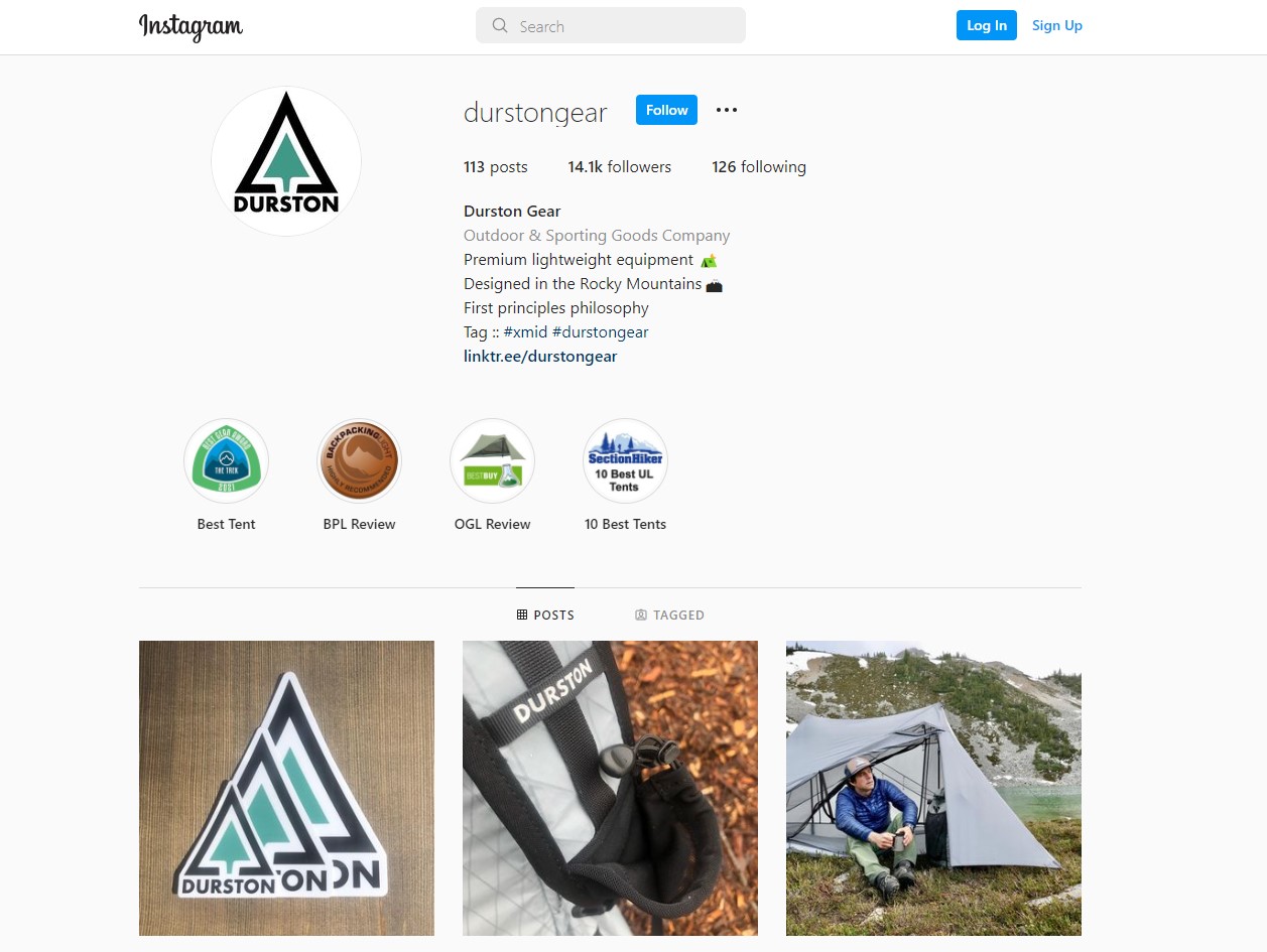 a screen shot of the Durston Gear Instagram page