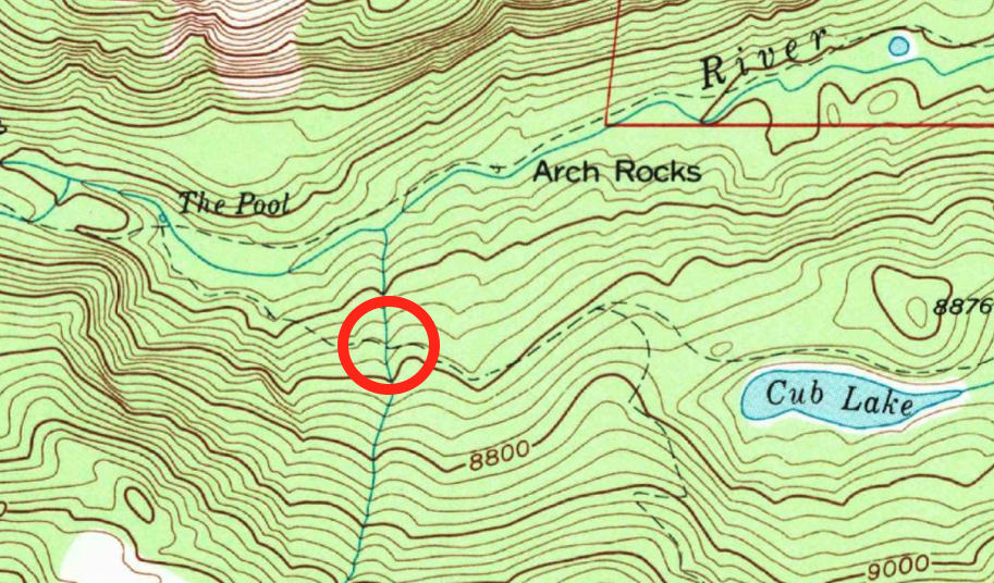 Position fix: stream crossing or bridge. LOPs: trail and stream.