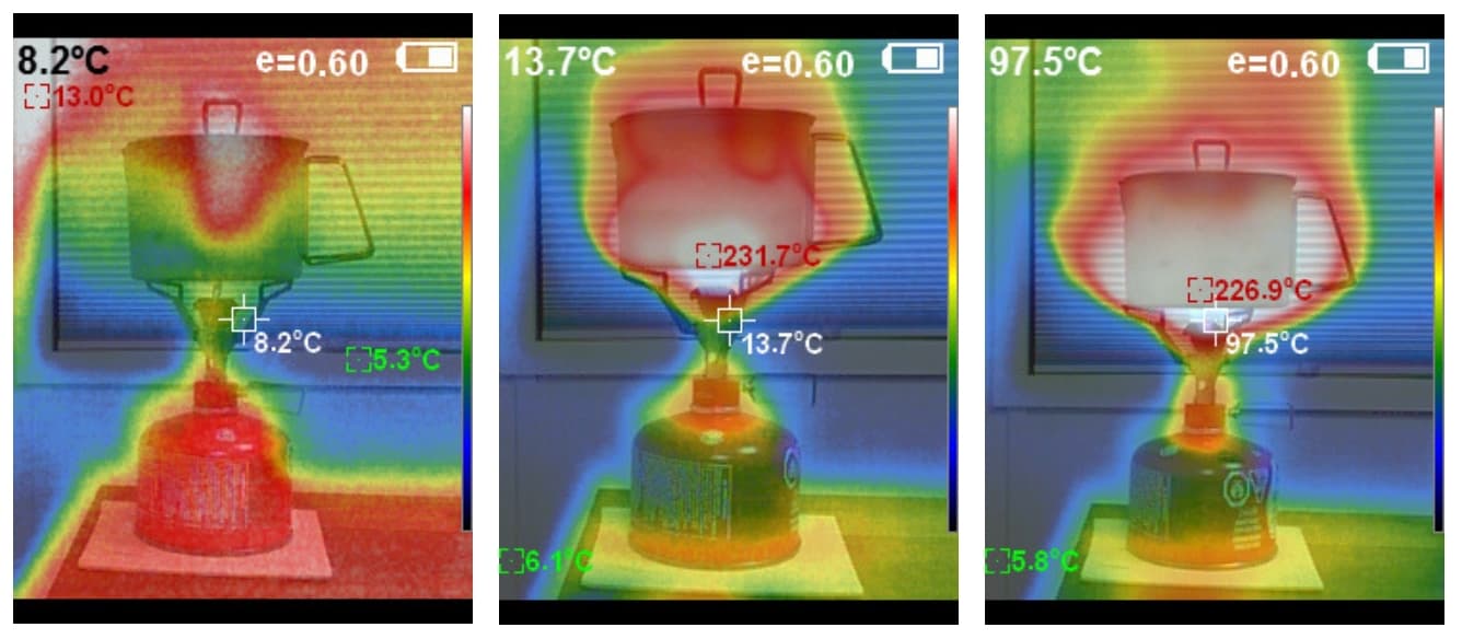 an infrared image of three stoves being tested