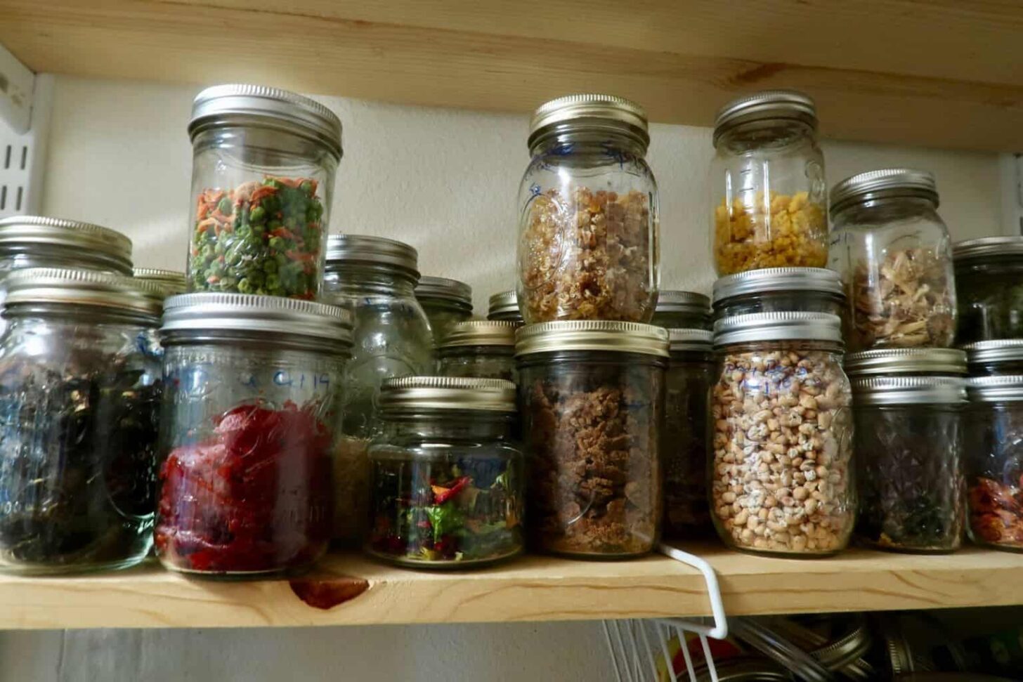 jars of dried backpacking food in a kitchen pantry
