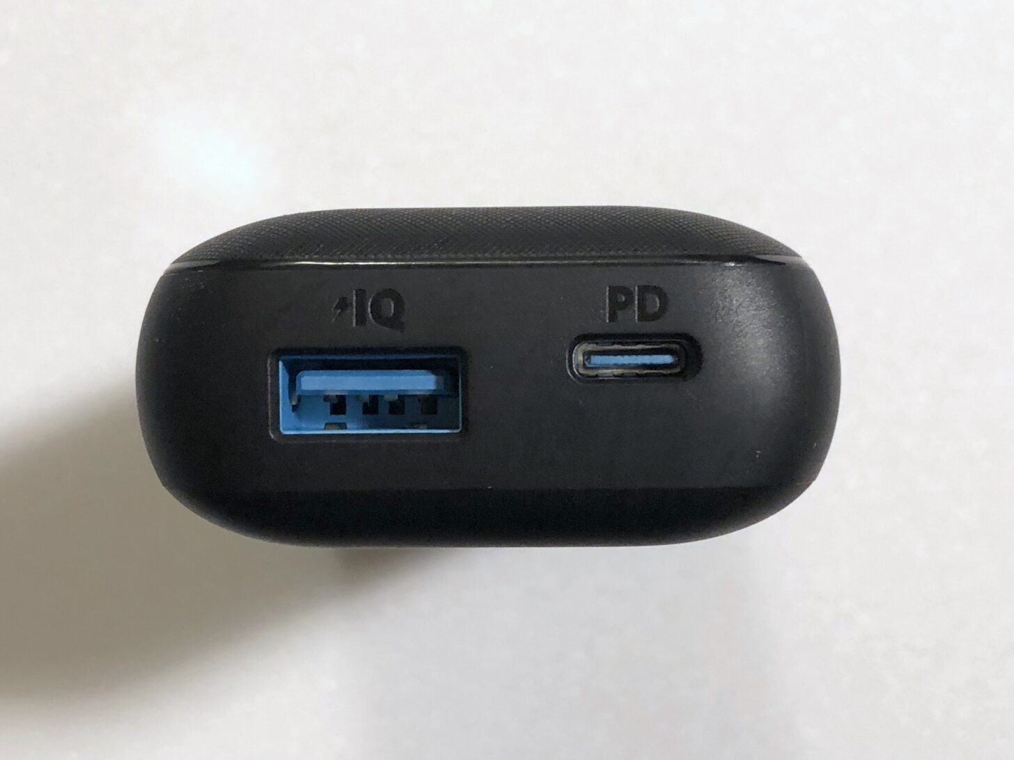 The Anker 10K showing the USB-A port (left) and USB-C port.