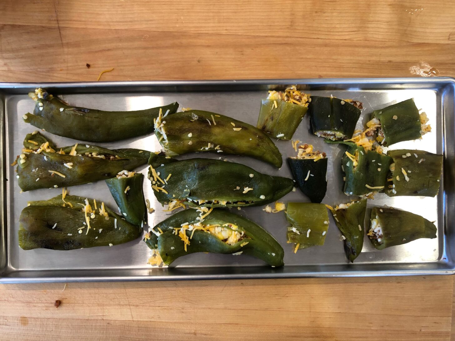 A shot from above fo fire-roasted chiles ready for the freeze-dryer