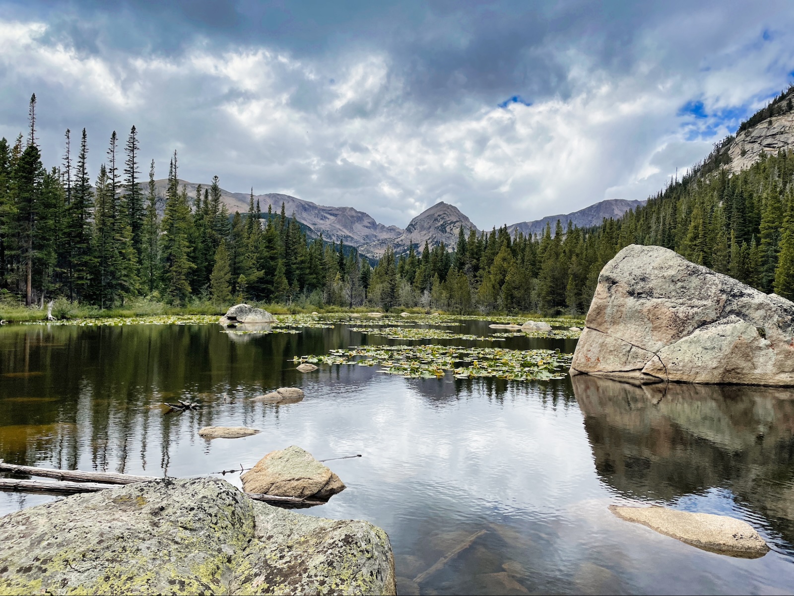 a mountain lake surrounded by trees and rocks