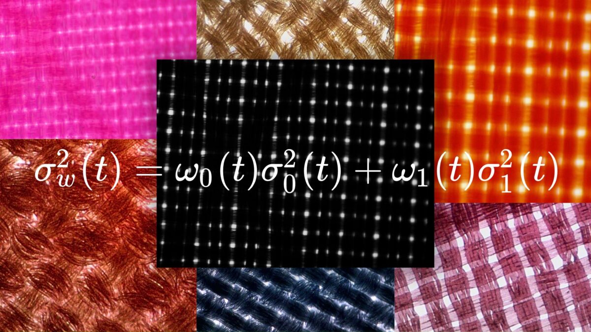 the Otsu equation superimposed over a collage of fabric photomicrographs