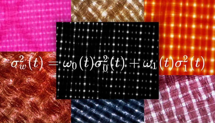 the Otsu equation superimposed over a collage of fabric photomicrographs