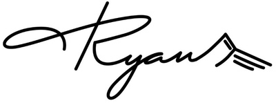 signature "Ryan" with mountain art