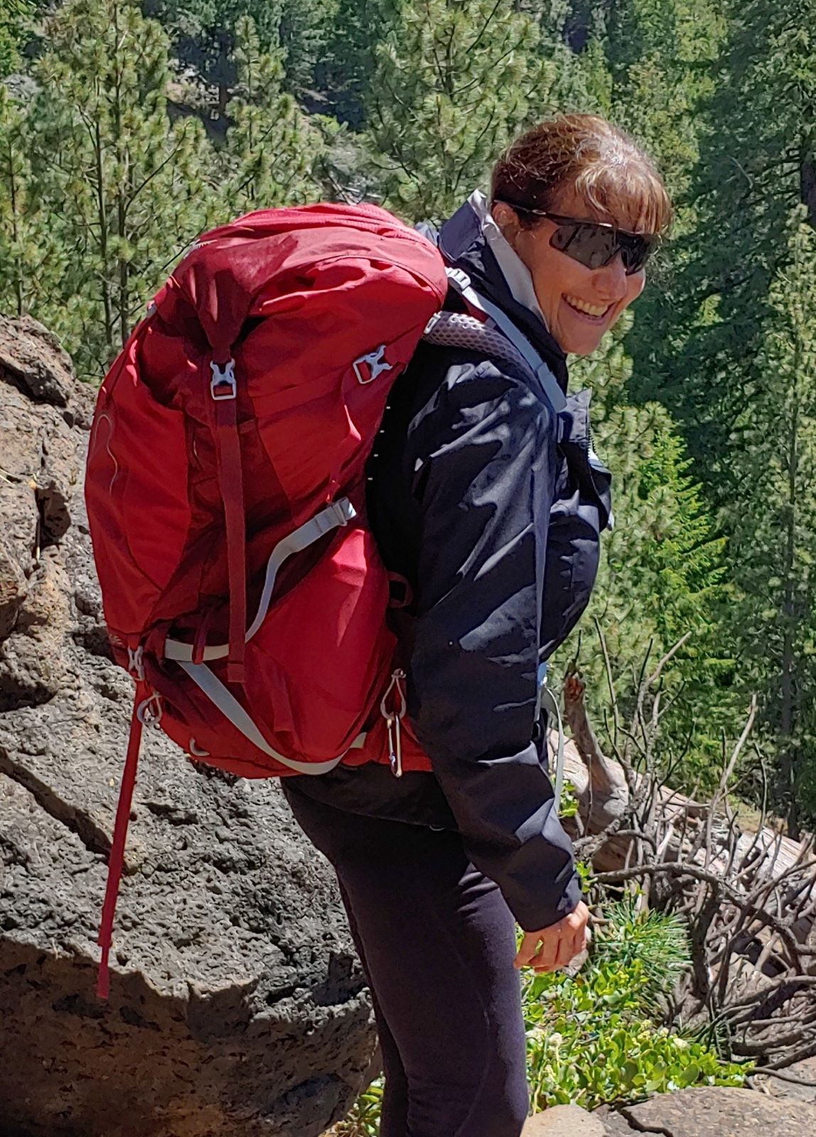 the author wearing a backpack