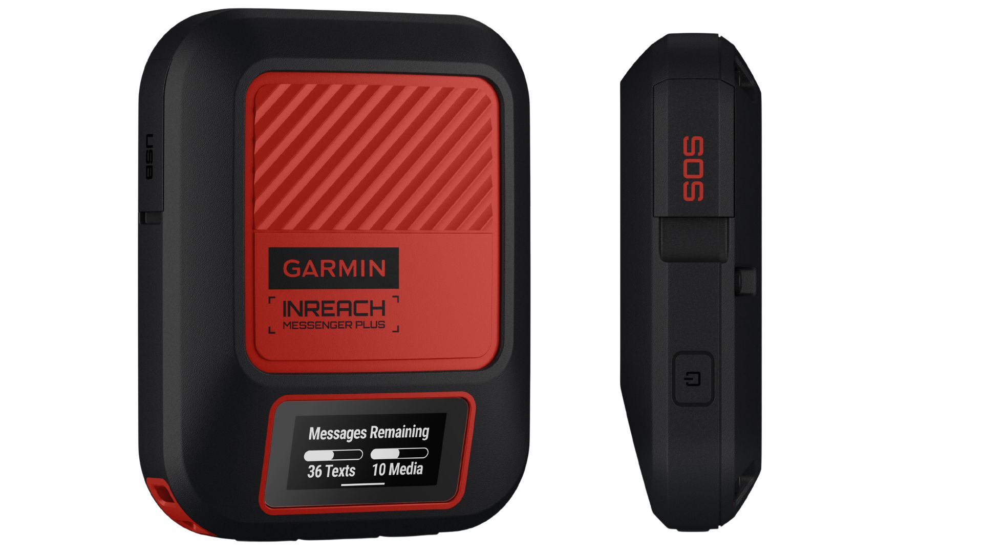 front and side views of the garmin inreach messenger plus