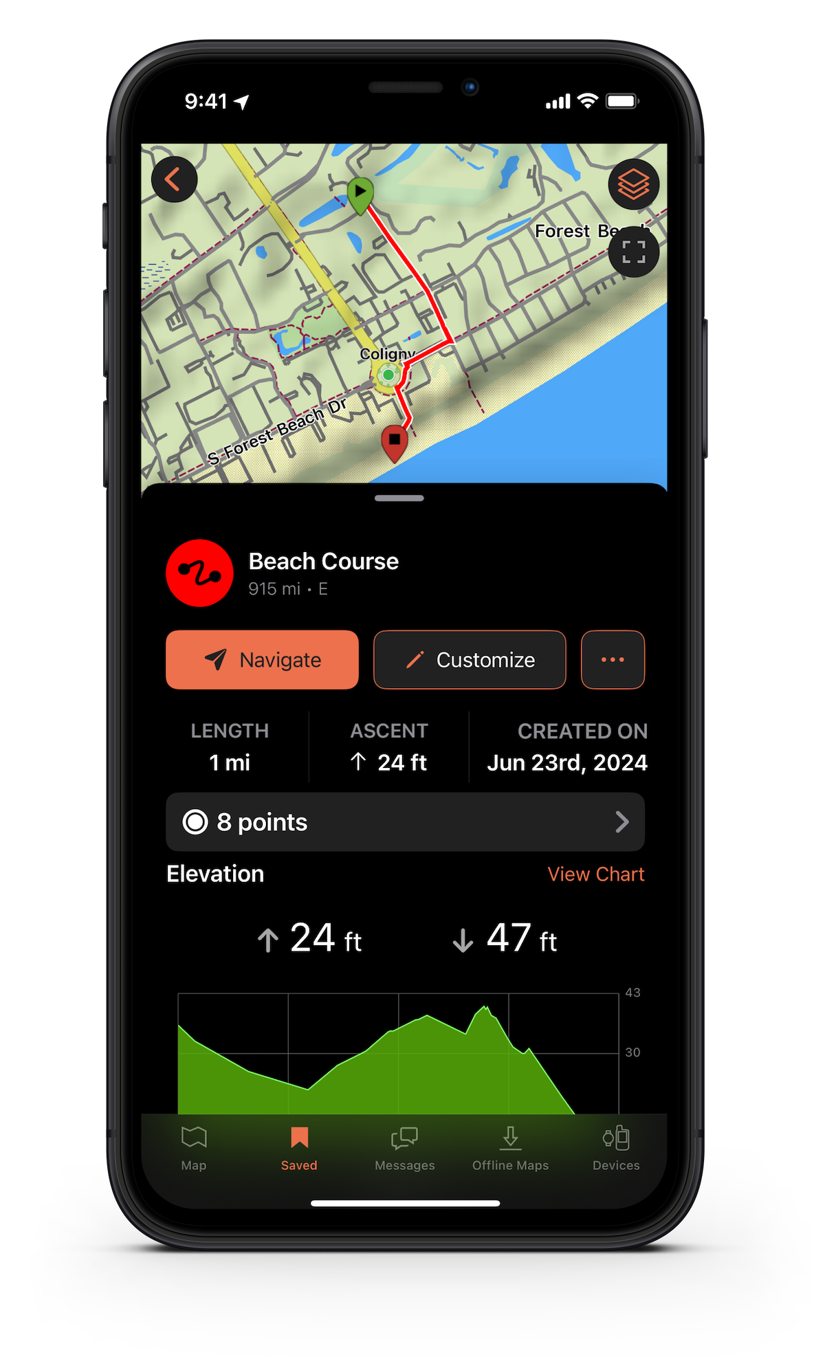 screenshot of the trackback feature in garmin explore, a smartphone app