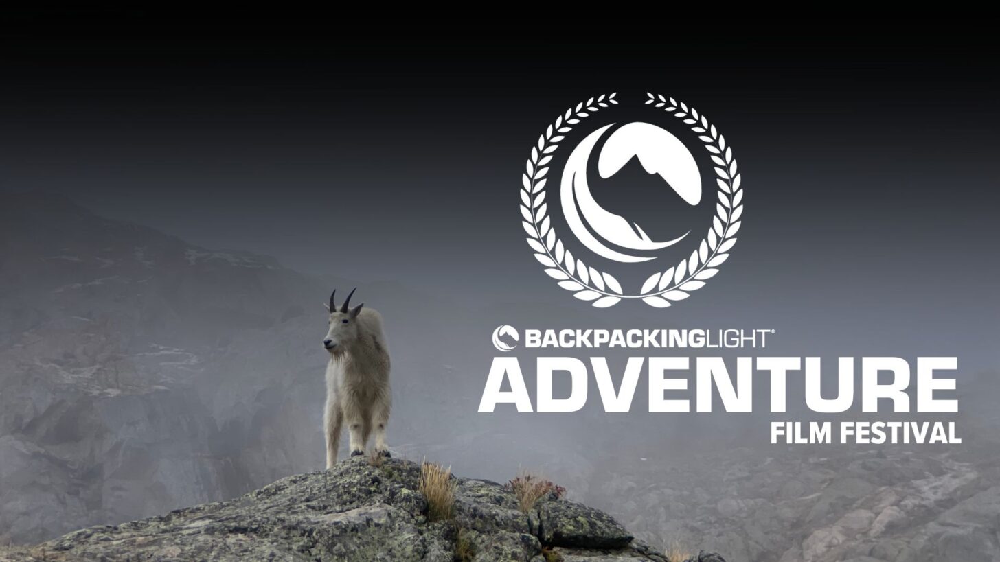 goat in the mountains with text "backpacking light adventure film festival"