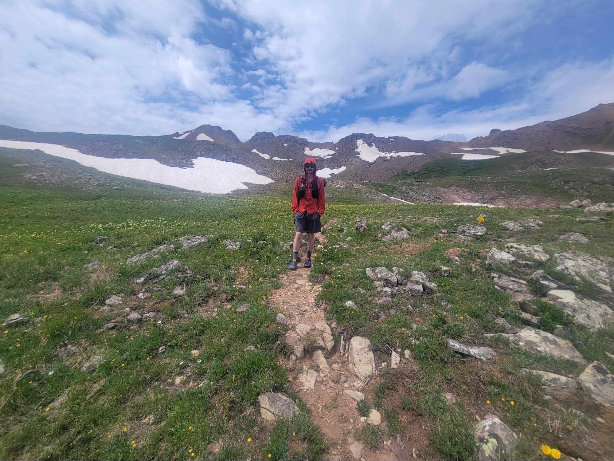 Hiking in a high alpine meadow