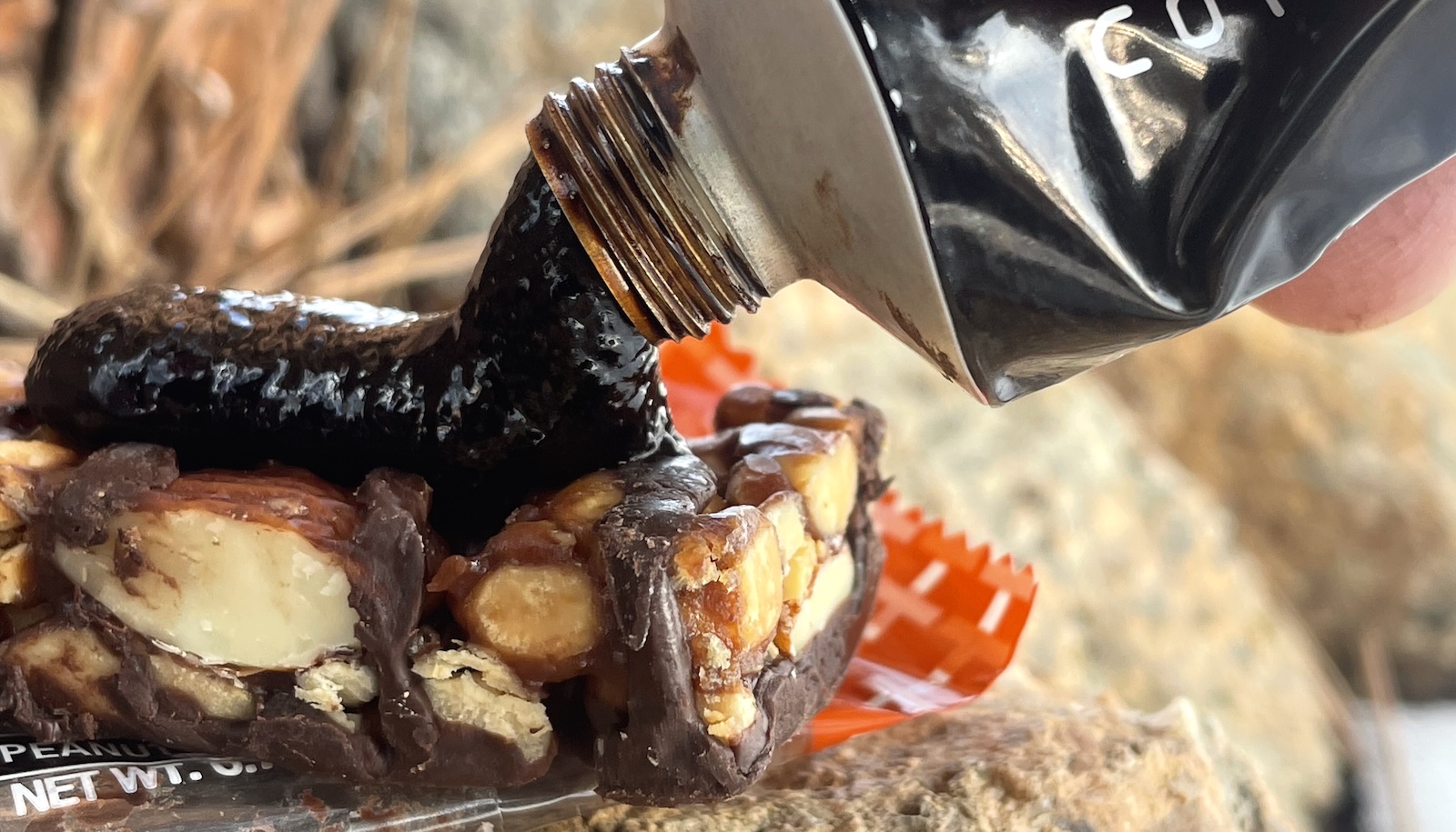 coffee paste being spread on a snack bar