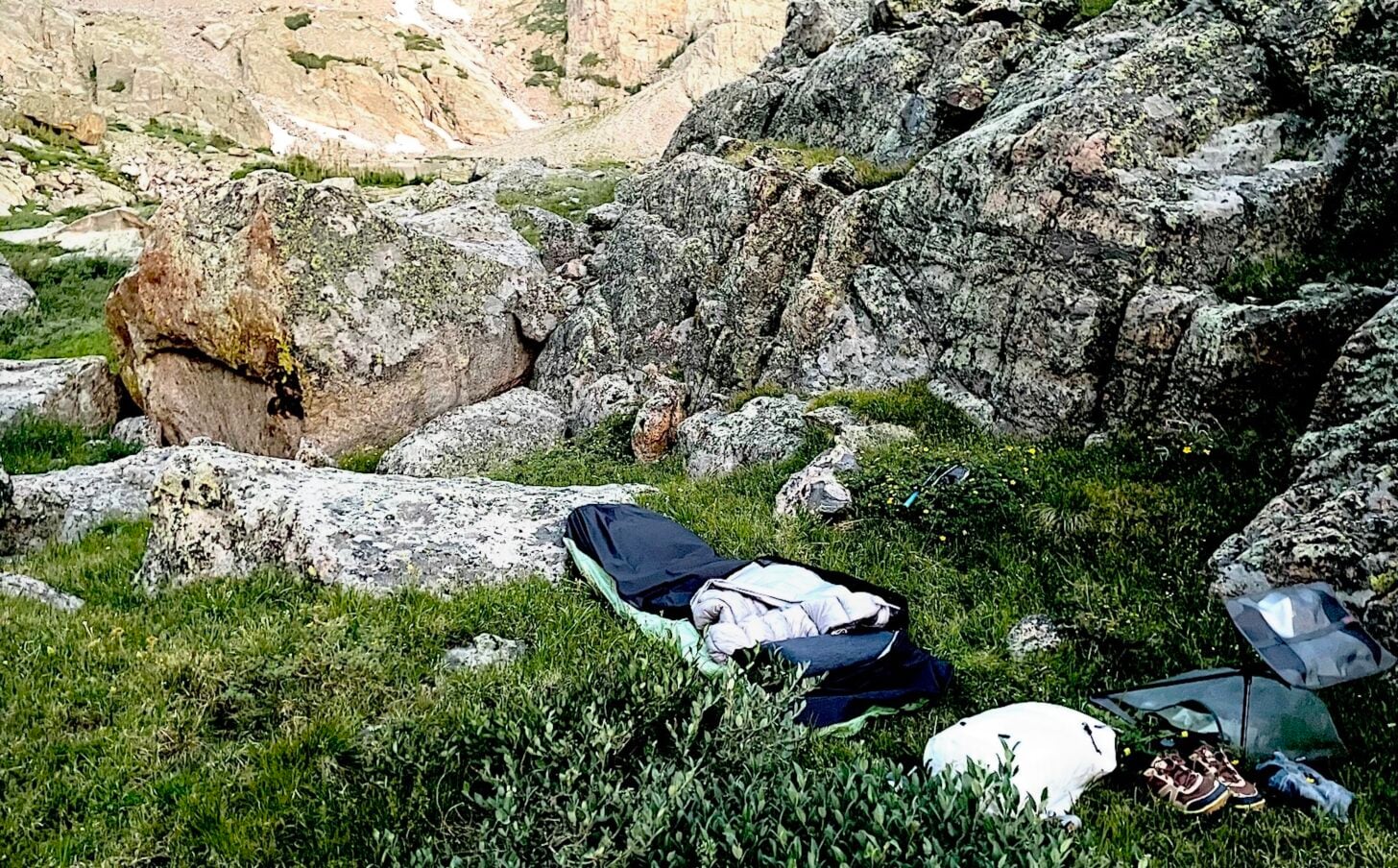 bivy sack in a mountain environment