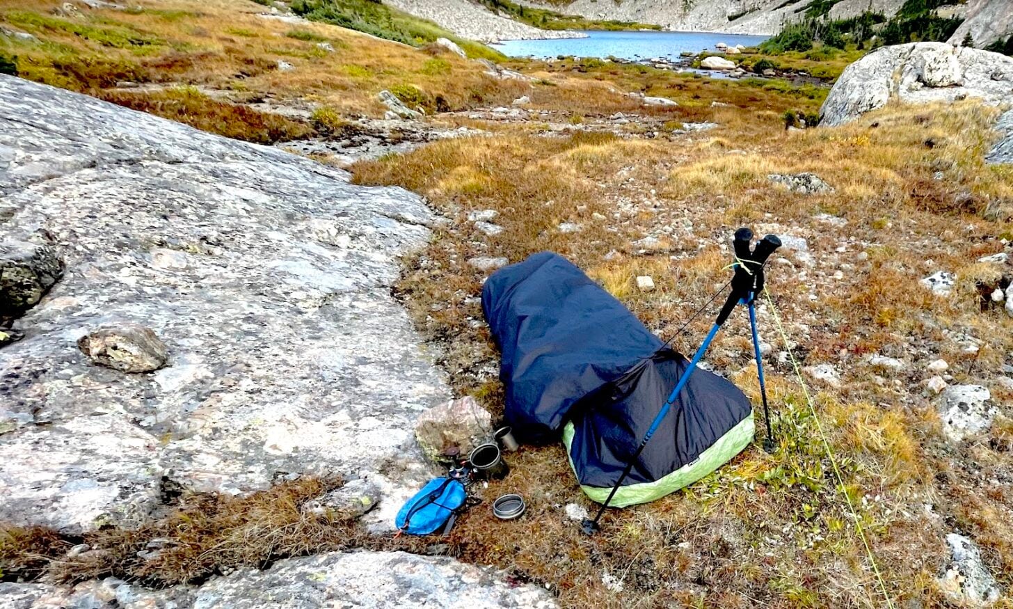 bivy sack in mountain tundra environment