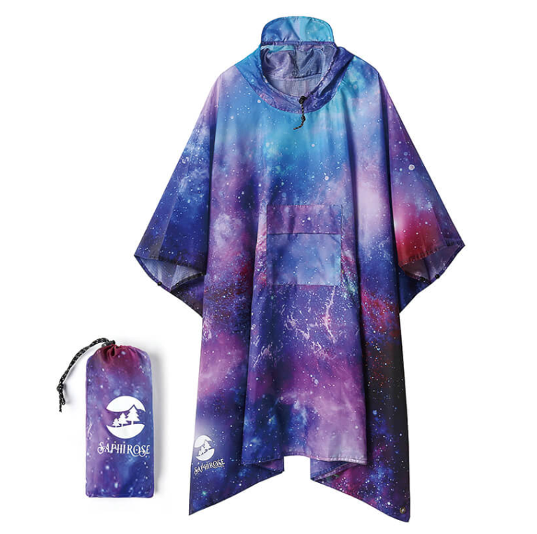 Saphirose Adults Button Sleeve Rain Poncho Coat with Adjustable Hood