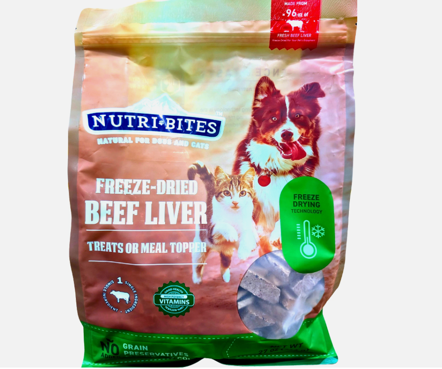 NutriBites Freeze Dried Beef Liver Dog and Cat Treat or Meal Topper
