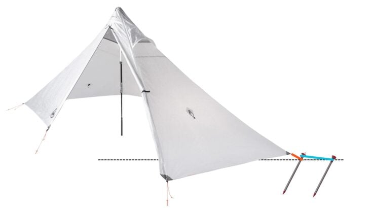 tent with two stakes