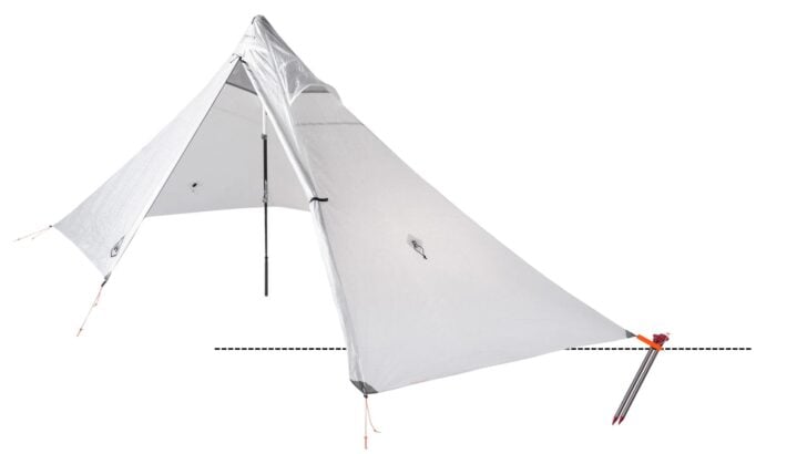 tent with two stakes