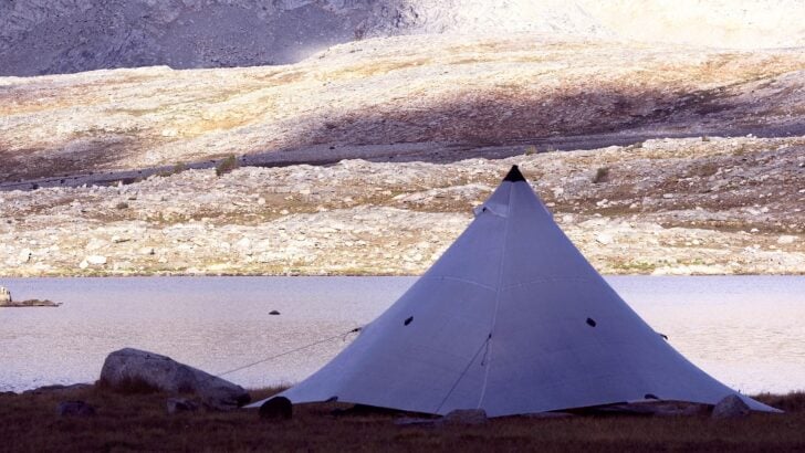 tent at a lake