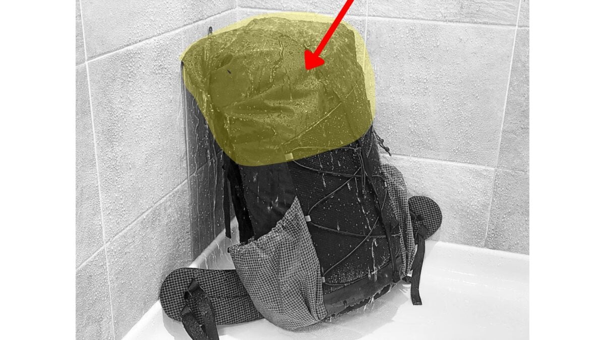 Backpack undergoing a shower test