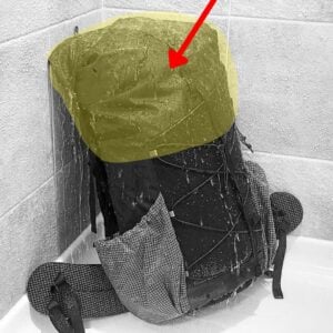 Backpack undergoing a shower test