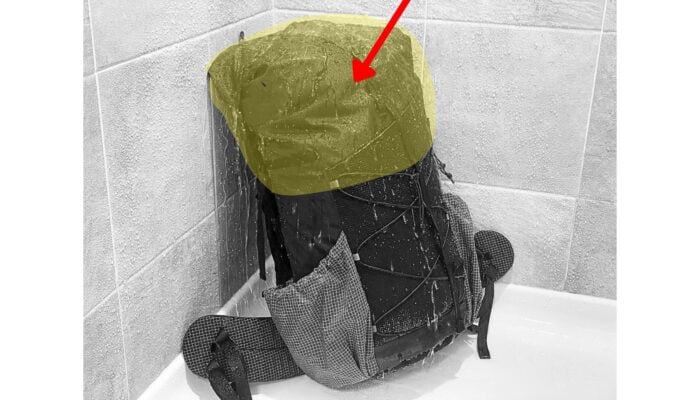 Backpack undergoing a shower test