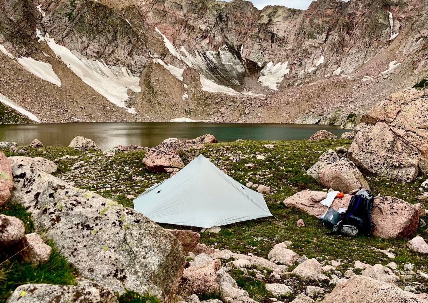 tent at high alpine lake