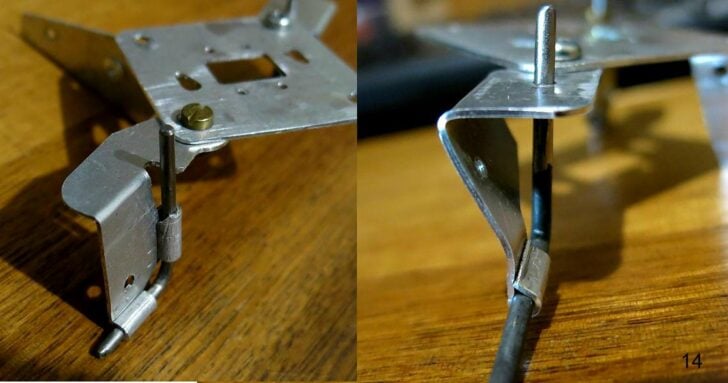 Close-up views of a stove leg and pot-support attachment.