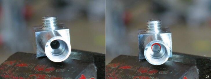 Close-up comparison of a machined stove fitting and internal opening.
