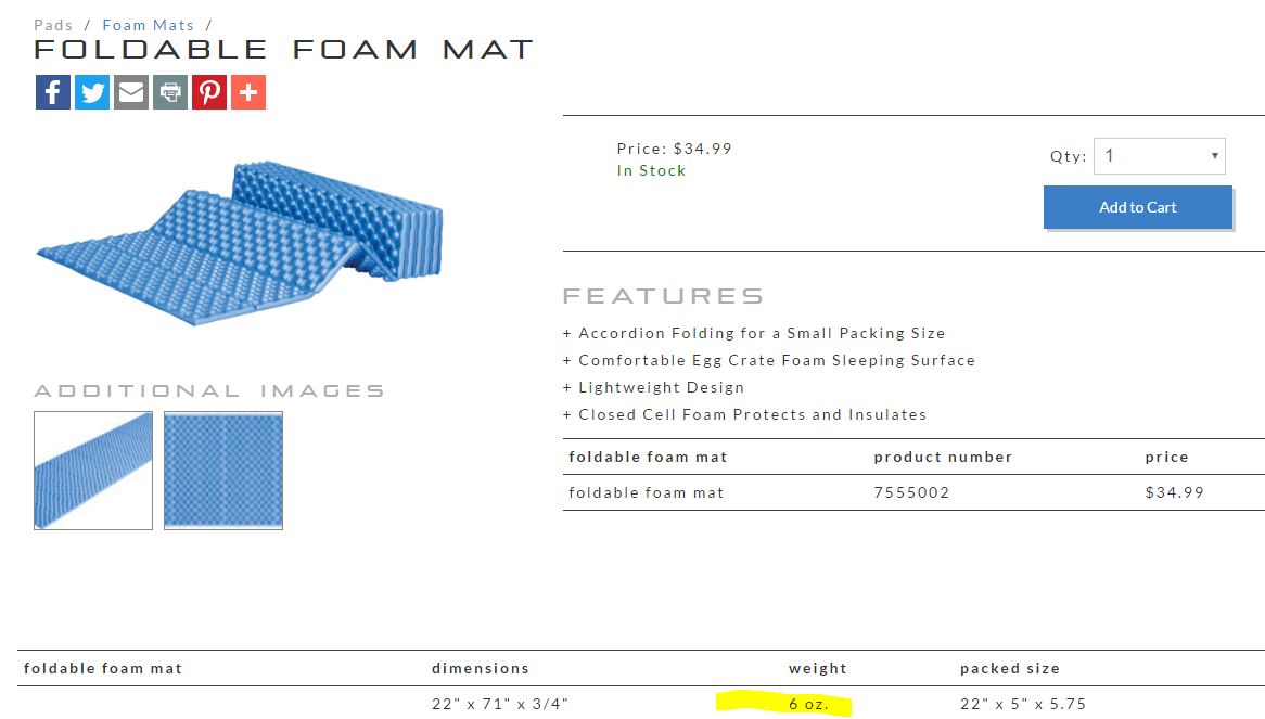 Foldable Foam Mat  ALPS Mountaineering