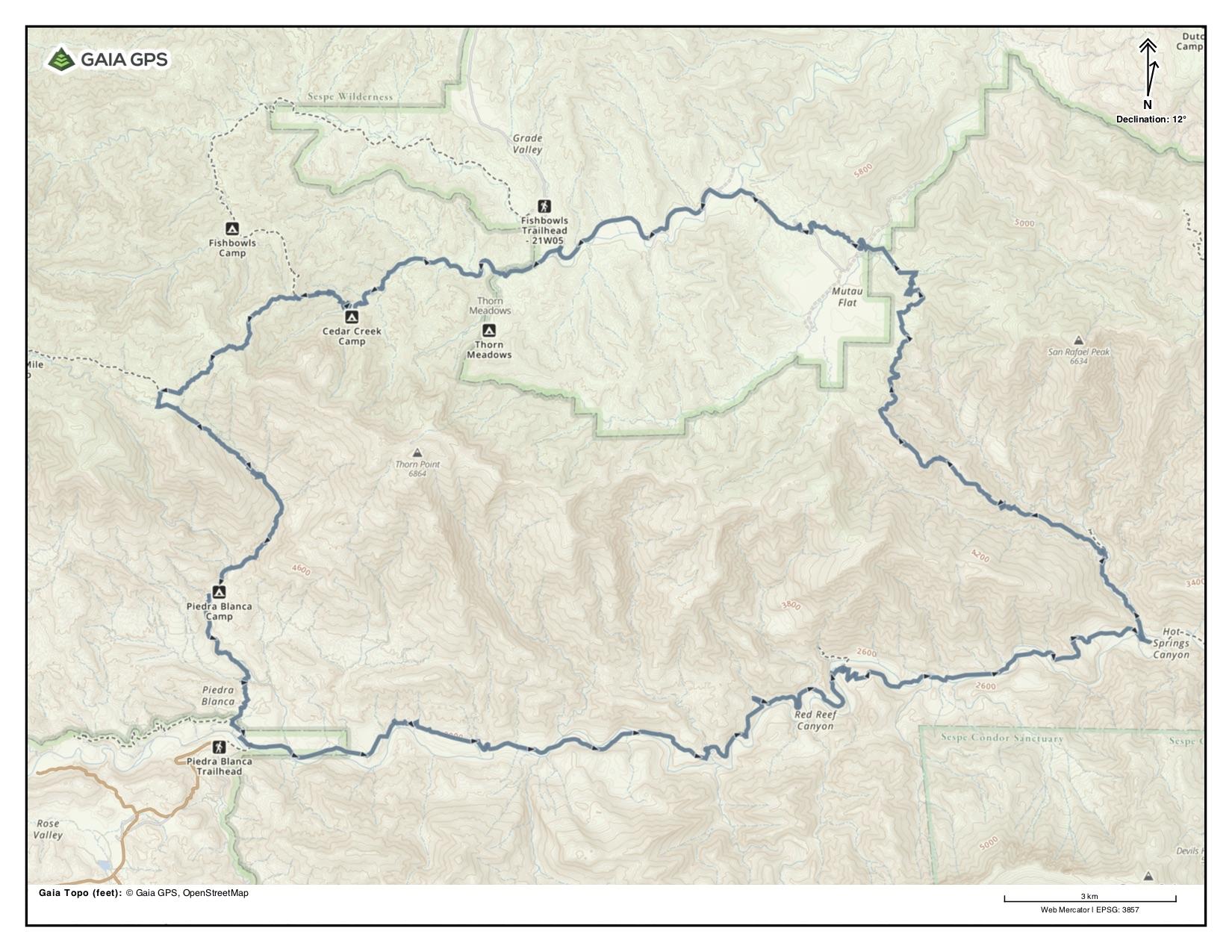 Map of the Sespe loop hike