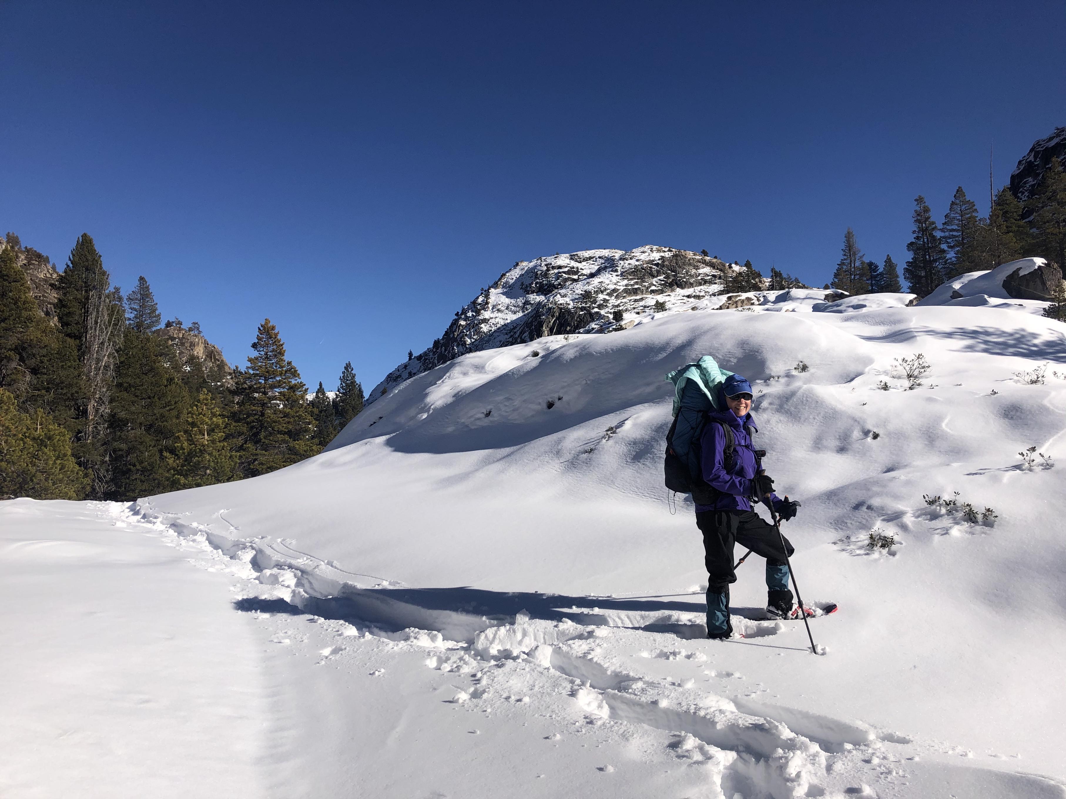 Gela hiking through the snow