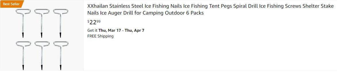 Ice Fishing Spiral Drill Nail Winter Tent Pegs Multi-Purpose for