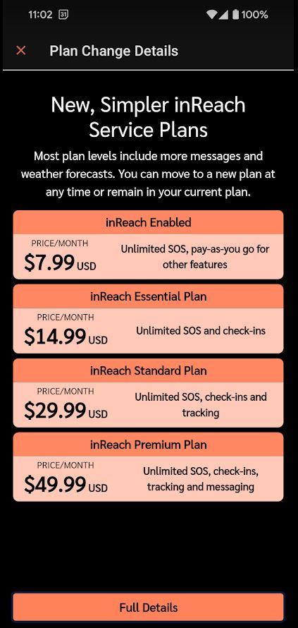 New InReach Service Plans