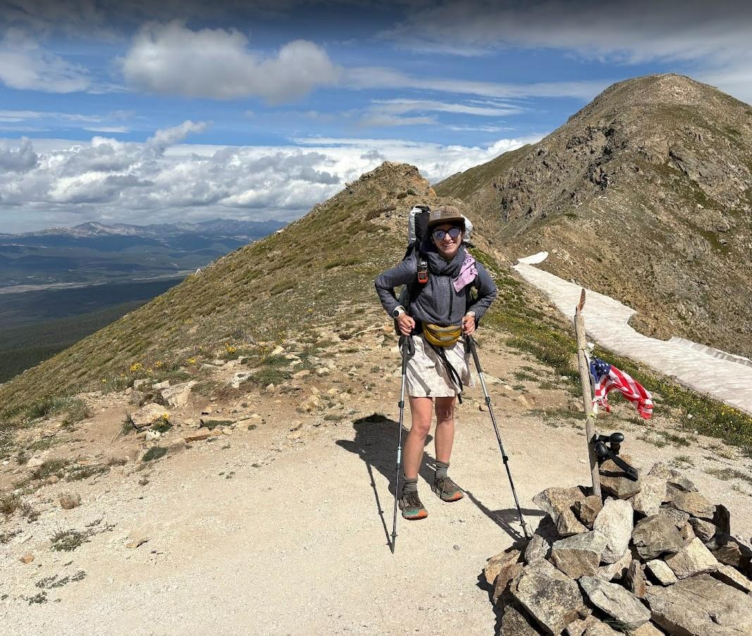 Wearing the Alpha 60 hoodie on Lake Ann Pass, on the Collegiate Loop